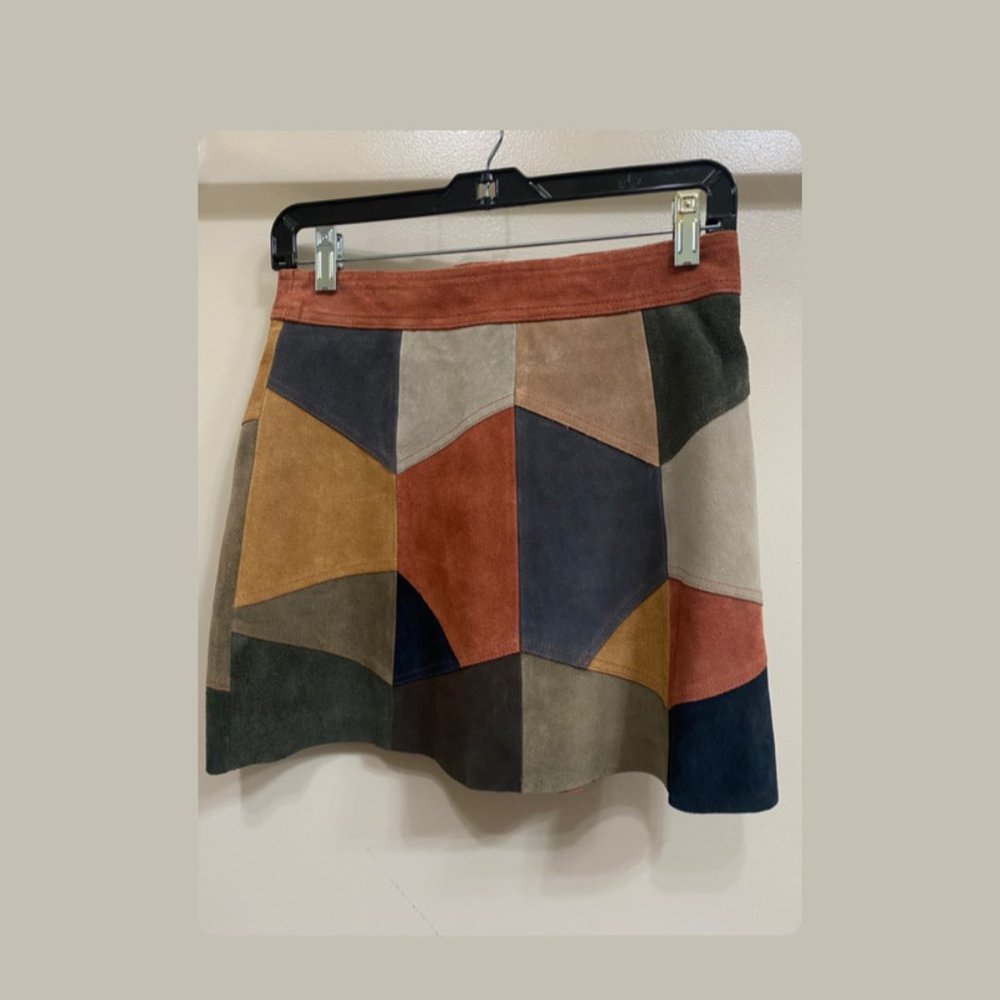 Zara Trafaluc Cow Leather Patchwork Skirt Size S